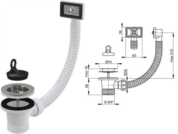 Pileta za sudoperu 6/4″ sa čepom i prelivom