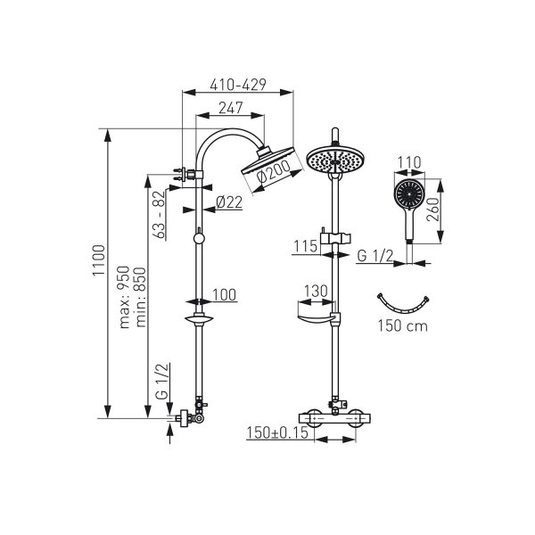 Ferro baterija sa usponskim tušem kadu linija Trinity NP71-TRM7U - Слика 2
