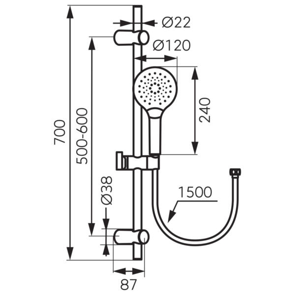 Ferro Klizna šipka sa crevom i ručicom Mulo N334 - Слика 2