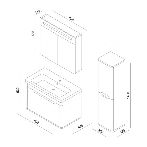 Ormarić LINEART WING white sa lavaboom - Слика 5