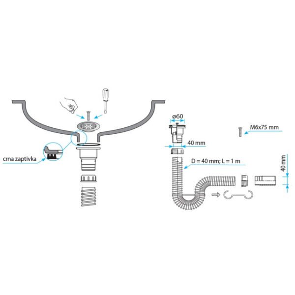 Fleksibilni sifon za lavabo L=1 m