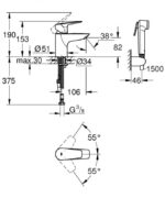 Baterija za lavabo GROHE BAUEDGE S sa higijenskom ručicom - Слика 2