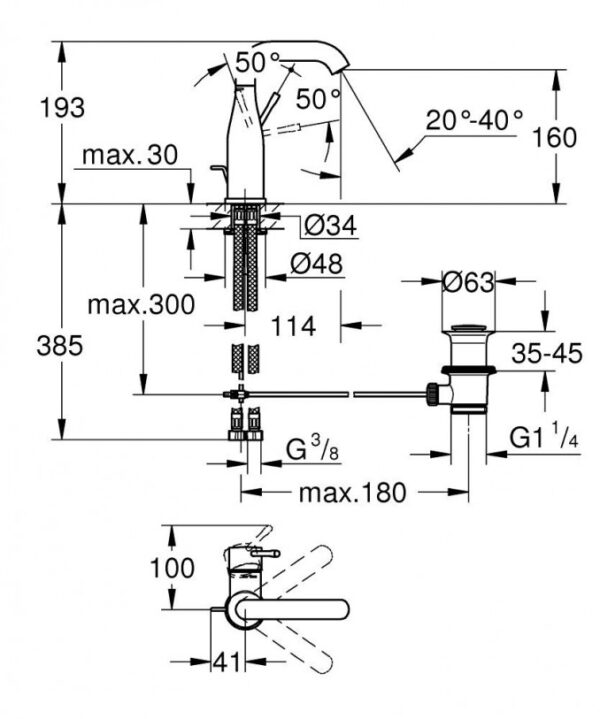 Baterija za lavabo GROHE ESSENCE M ''click'' - Slika 3