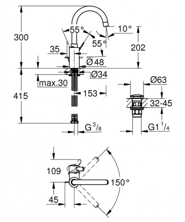Baterija za lavabo GROHE EUROSMART COSMOPOLITAN L ''click'' - Slika 2
