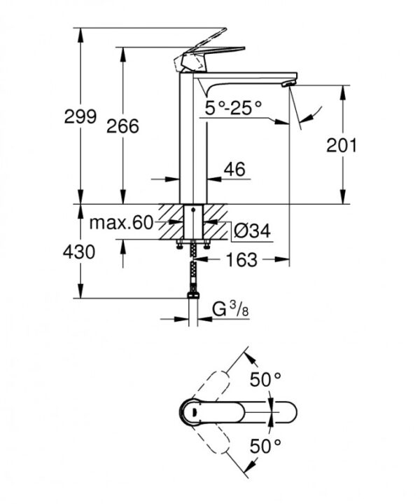 Baterija za lavabo GROHE EUROSMART COSMOPOLITAN XL - Слика 4