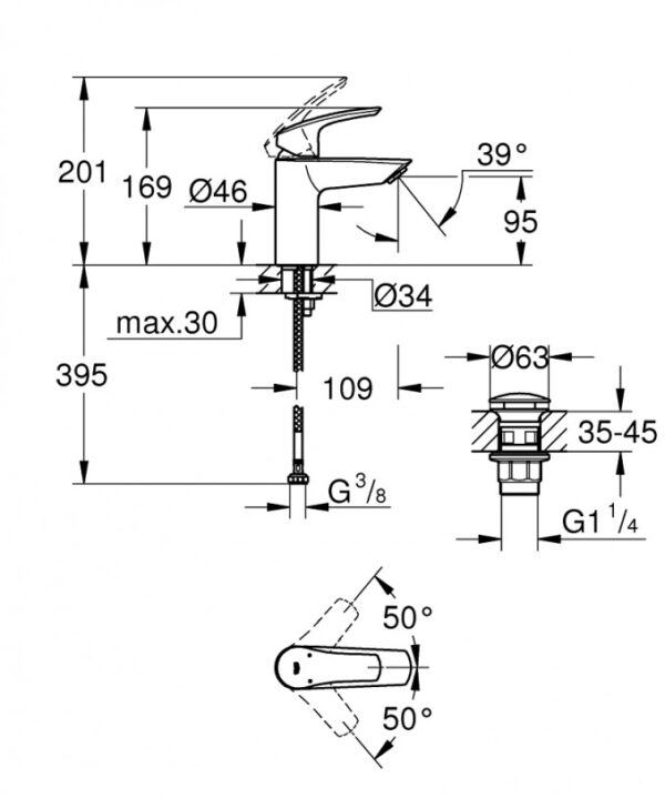 Baterija za lavabo GROHE EUROSMART S ''click'' mat crna - Slika 4