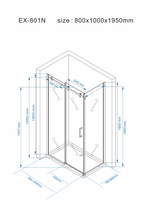 Tuš kabina EX801N Matt Black 80X100 - Слика 3