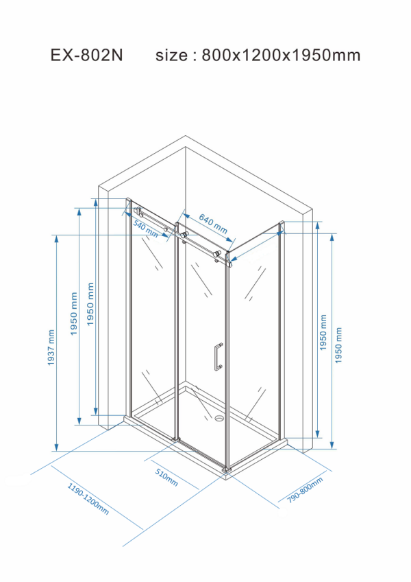 Tuš kabina EX-802N Matt Black 80x120cm - Слика 3