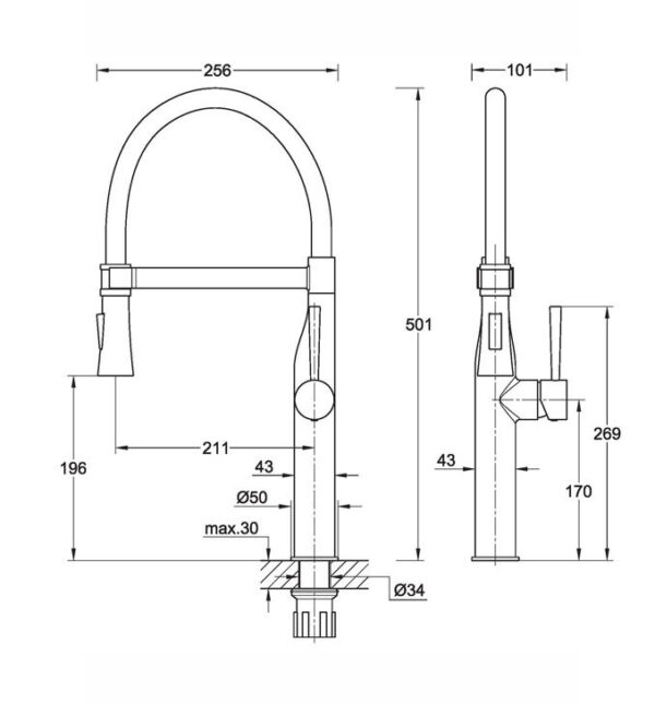 Jednoručna baterija za sudoperu COPEN PEPPER A sa flex lulom 2F hrom sa 3 cevi - Слика 2