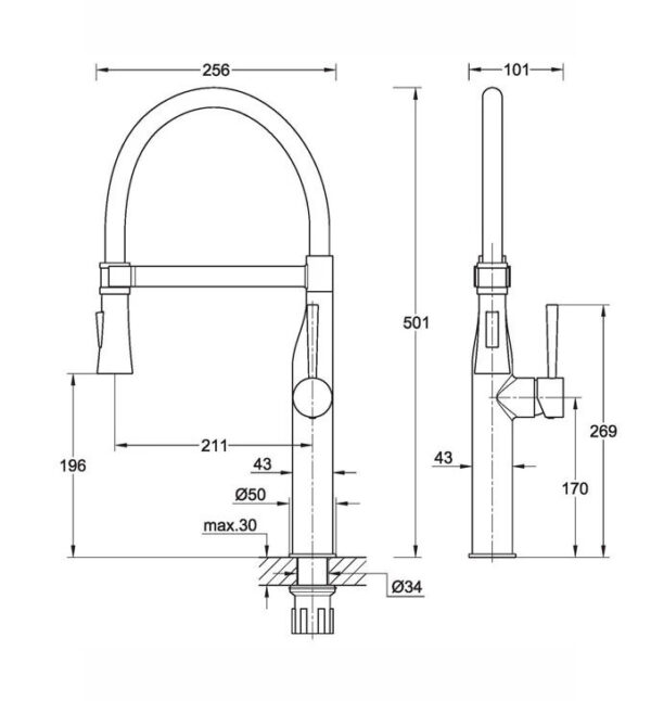 Jednoručna baterija za sudoperu COPEN PEPPER A sa flex lulom 2F mat crna sa 3 cevi - Слика 2